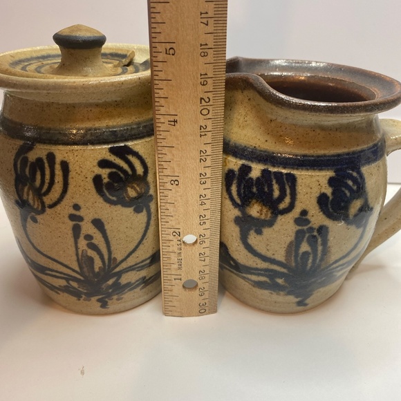 OSV Stamped Old Sturbridge Village Art Pittery Stoneware Flora Jar And Pitcher - Picture 14 of 15